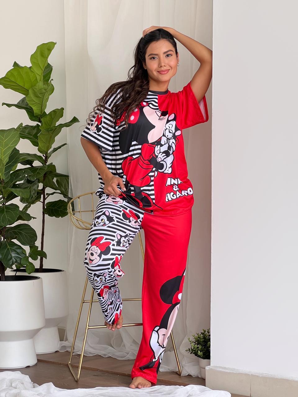 Pijama Trío Minnie y Figaro Rojo y Negro