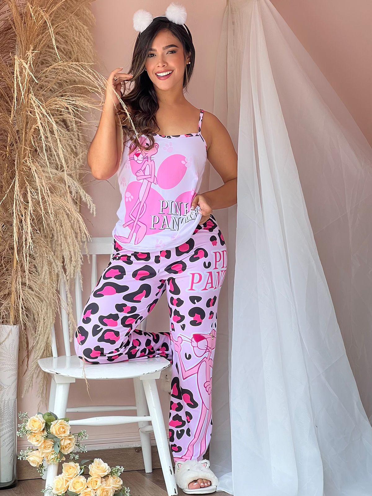 Pijama Pantalón Tira Pantera Rosa Animal Print