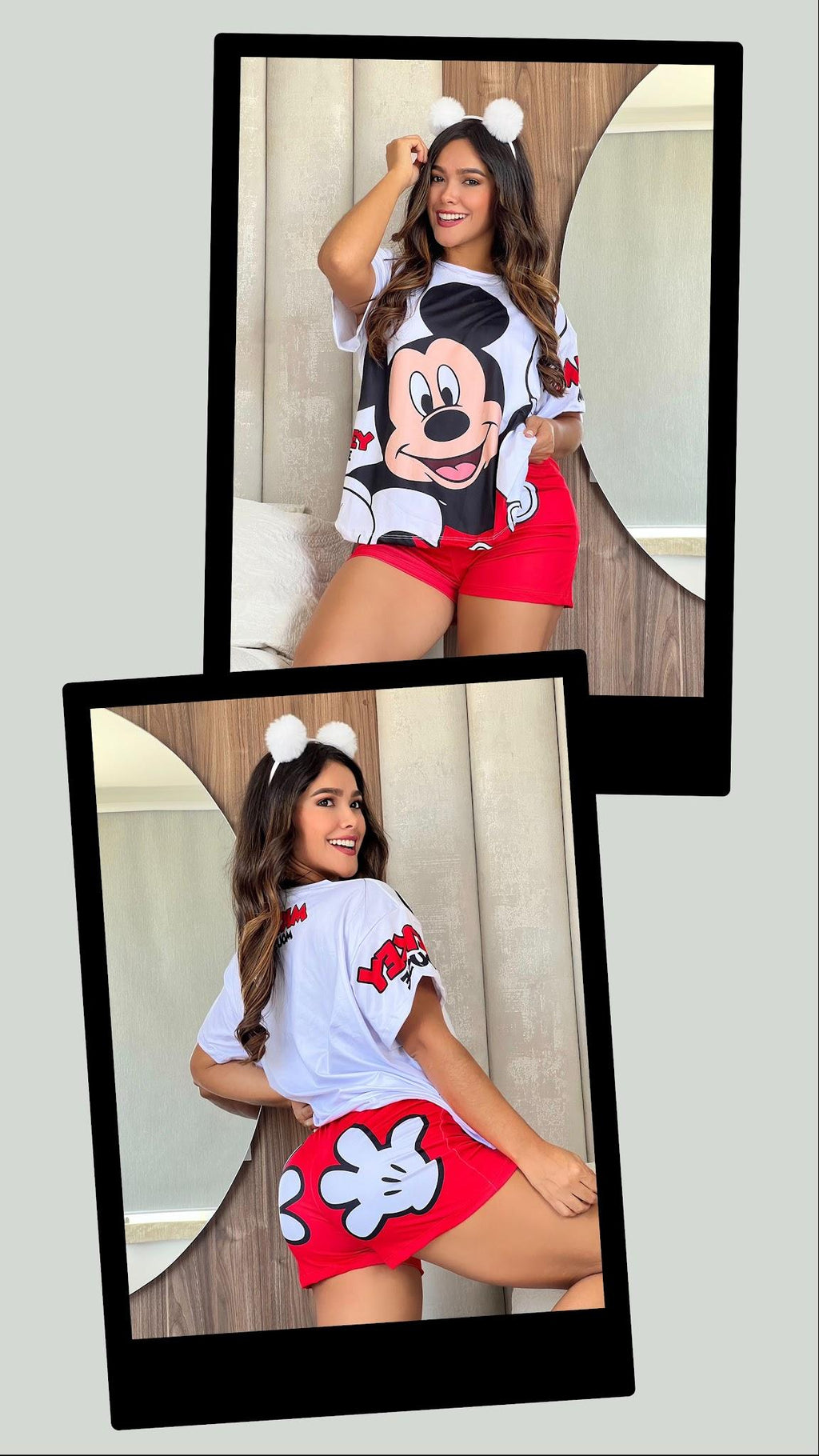 Pijama Short Camiseta Mickey Mouse Oversize