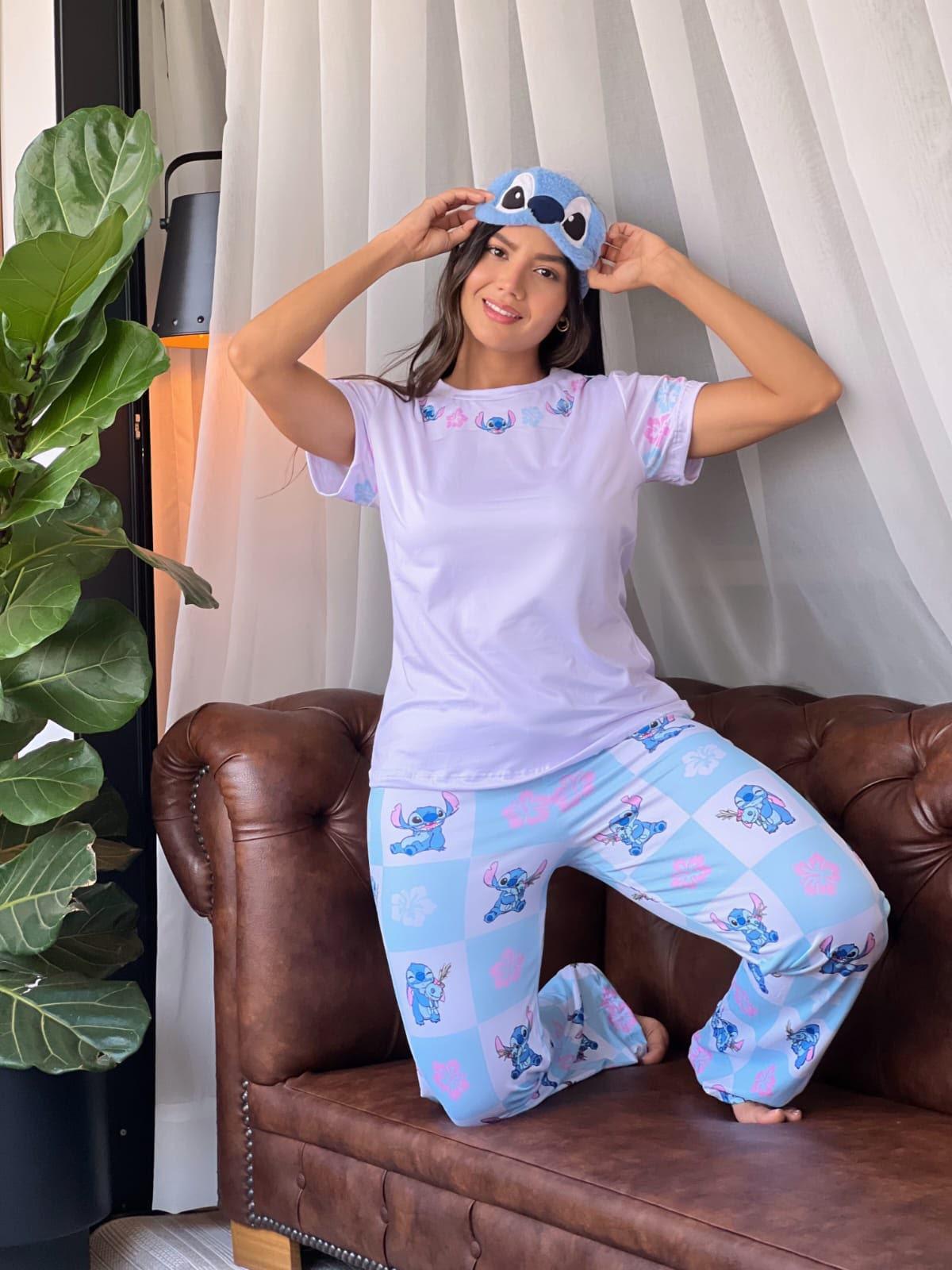 Pijama Pantalón Camiseta Stitch Arco Cuadros