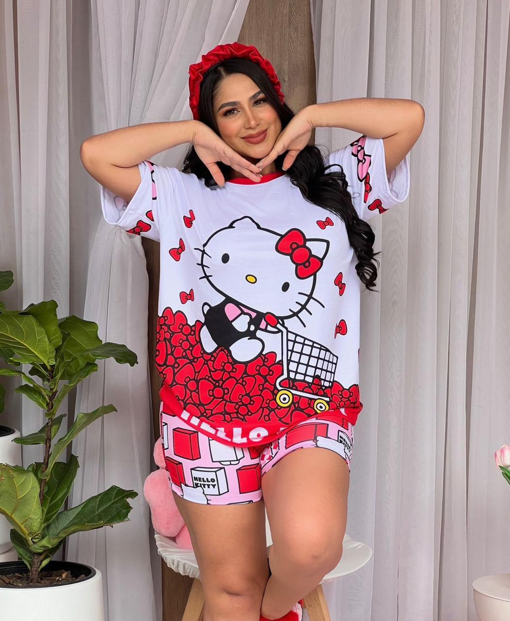 Pijama Trío Hello Kitty Moños Rojos