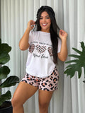 Pijama Short Camiseta Minnie Animal Print