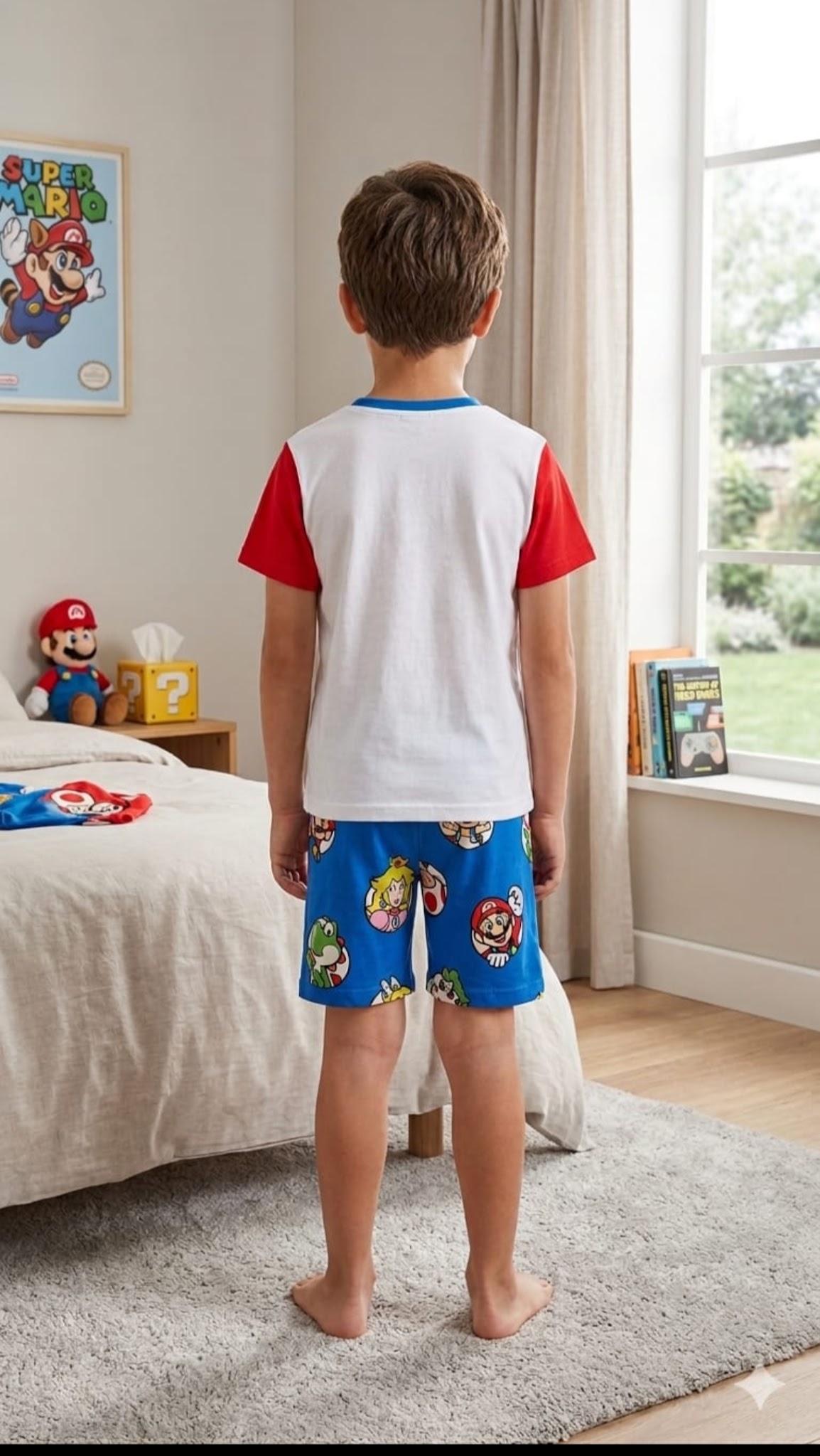 Pijama Niños Bermuda Super Mario Blanca