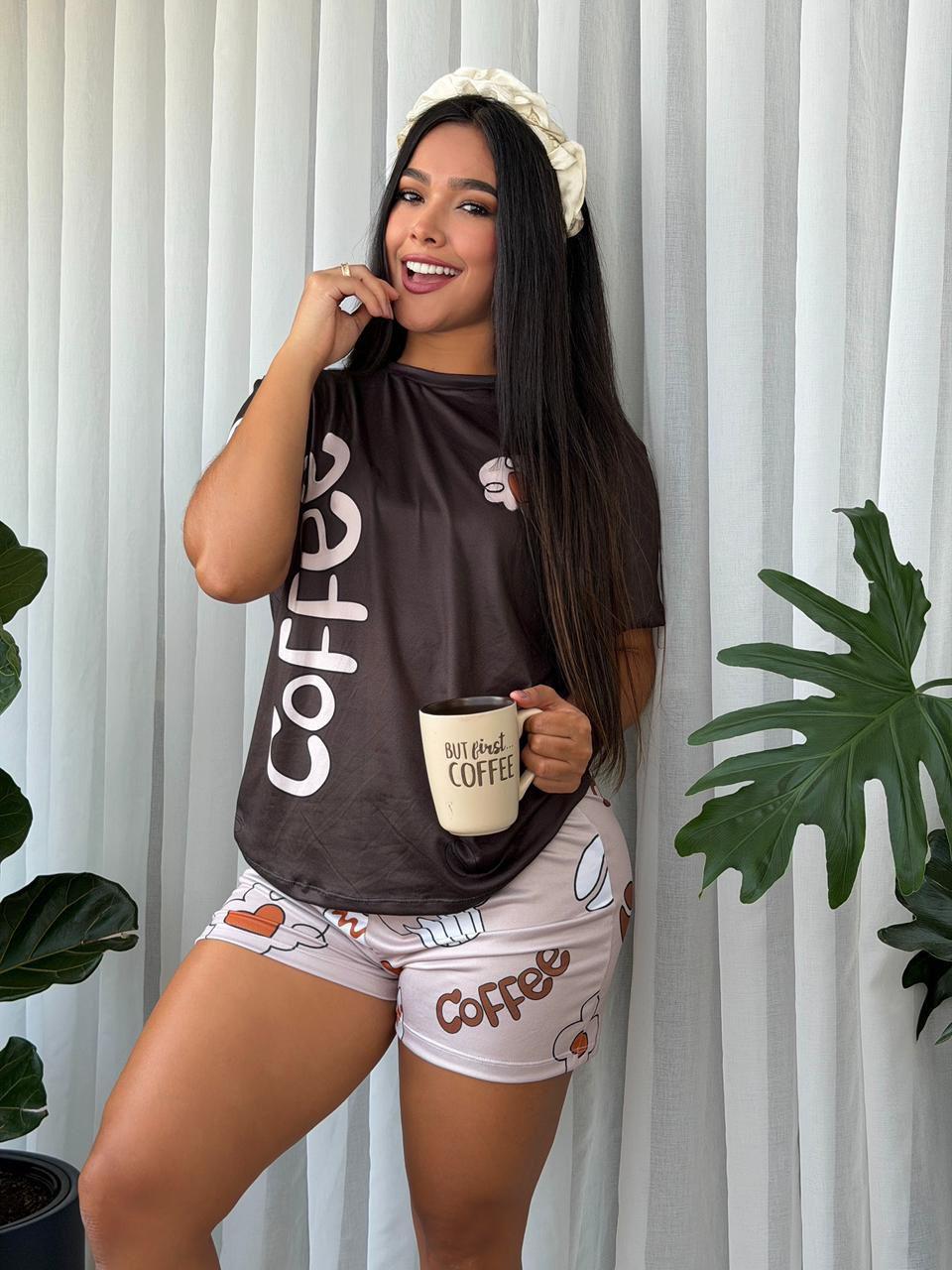 Pijama Short Camiseta Coffee